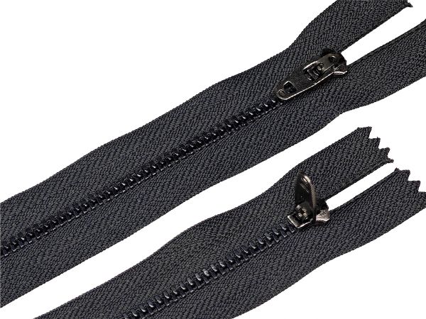 Молния металл (цв.SBS) джинсовая Т3 (3 мм) 1 зам., н/раз., 12 см, S-417 т.серый (звено: т.никель), уп.100 шт