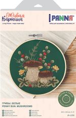 Набор для вышивания нитками Panna, Живая картина Грибы. Белые, 20.5х20.5 см