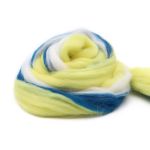 Шерсть для валяния полутонкая 100%, мультиколор, 100г, 1517 мультиколор, жёлтый/белый/т.синий