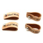 Набор кожаных бирок с кнопкой "Hand Made" 1,3х7см, цв. бежевый, уп.8 шт