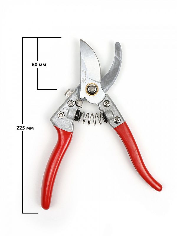 Секатор изогнутое лезвие 60/225 V8 ручки красный металл, Maxwell Garden