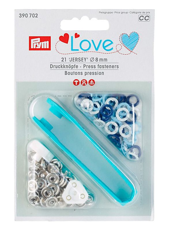 Кнопка рубашечная (джерси) открытая ⌀8 мм, 21 шт, латунь, синий/голубой/белый, Prym 390702