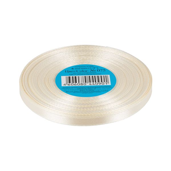 Лента атласная 1-сторонняя 6.0 мм / 33±2 метра, 075 кремовый, Gamma
