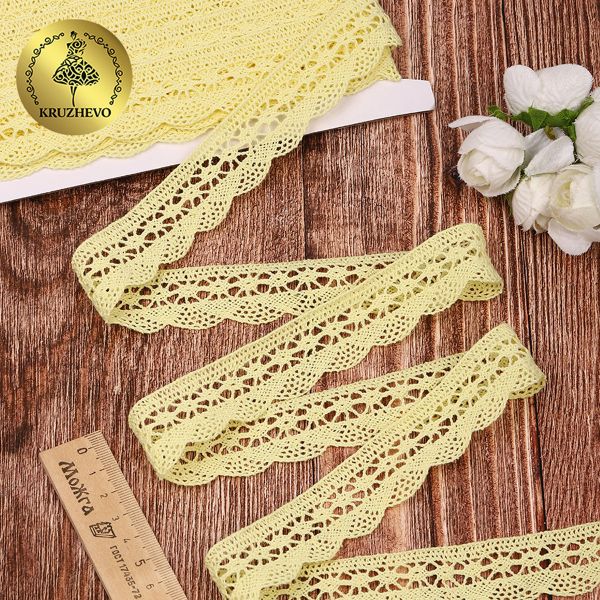 Кружево вязаное (тесьма) 27 мм / 10 метров, хлопок, TBY.1005 цв.F109 желтый, Kruzhevo
