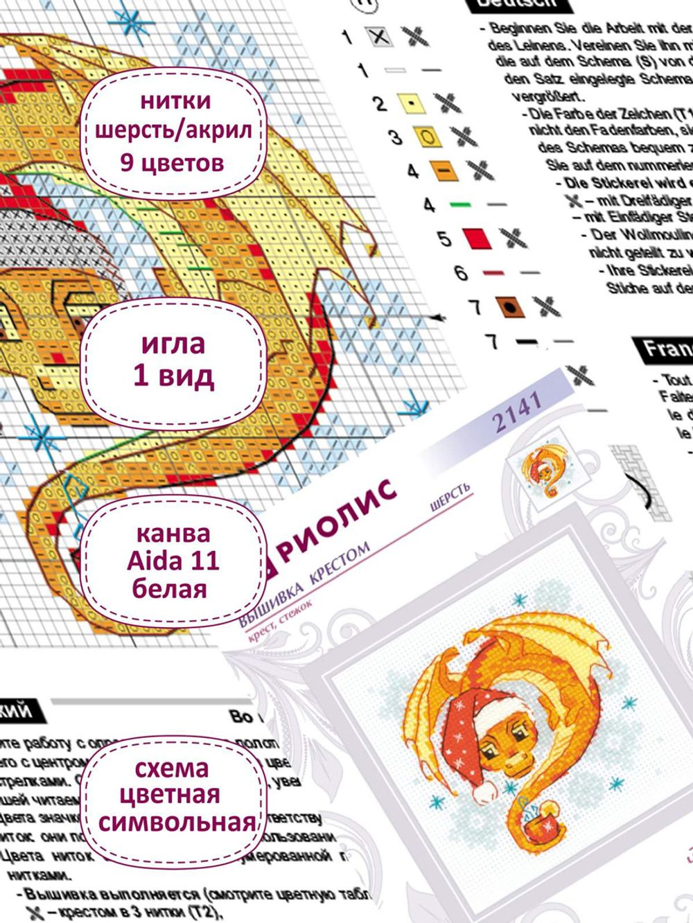 Набор для вышивания нитками Риолис, Чайный дракон, 15х15 см