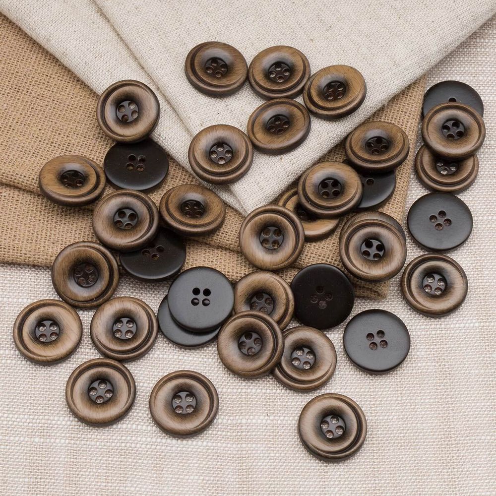 Пуговицы 4 прокола 24L=15 мм, пластик (имитация дерева), col.B темно-коричневый, 36 шт, CN2821