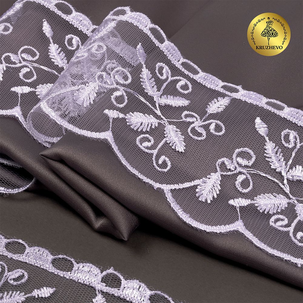 Кружево на сетке 65 мм, цв.01 белый, уп.13.7м, Kruzhevo