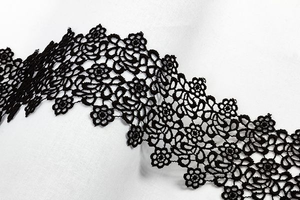 Кружево гипюр (плетёное) 80 мм / 10 м, черный, Gamma GGM-8002