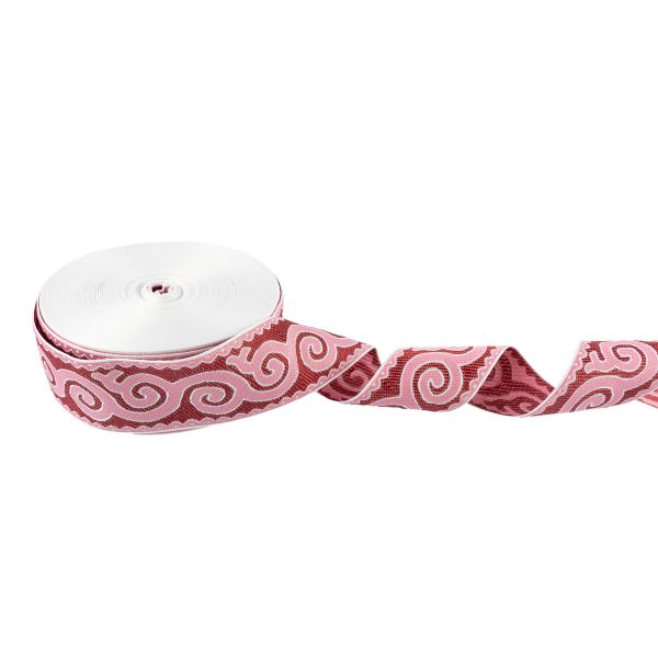 Лента (тесьма) жаккардовая 50.0 мм, / 25 метров, Орнамент для северных народов, рис 9605 белый/розовый/бордовый, Gamma С3775