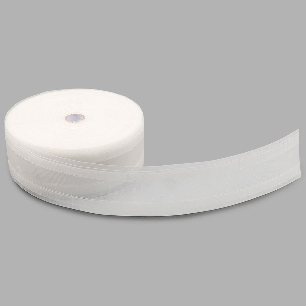 Лента (тесьма) шторная: сборка волна под карниз (1:3) 75 мм / 50 метров, (2 ряда петель), C1075M прозрачный