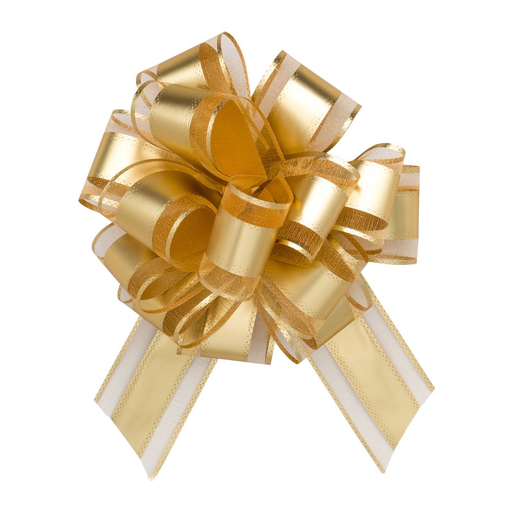 Бант-шар для упаковки подарка ⌀14 см, ширина ленты 5 см, 1 шт, 65 золотой
