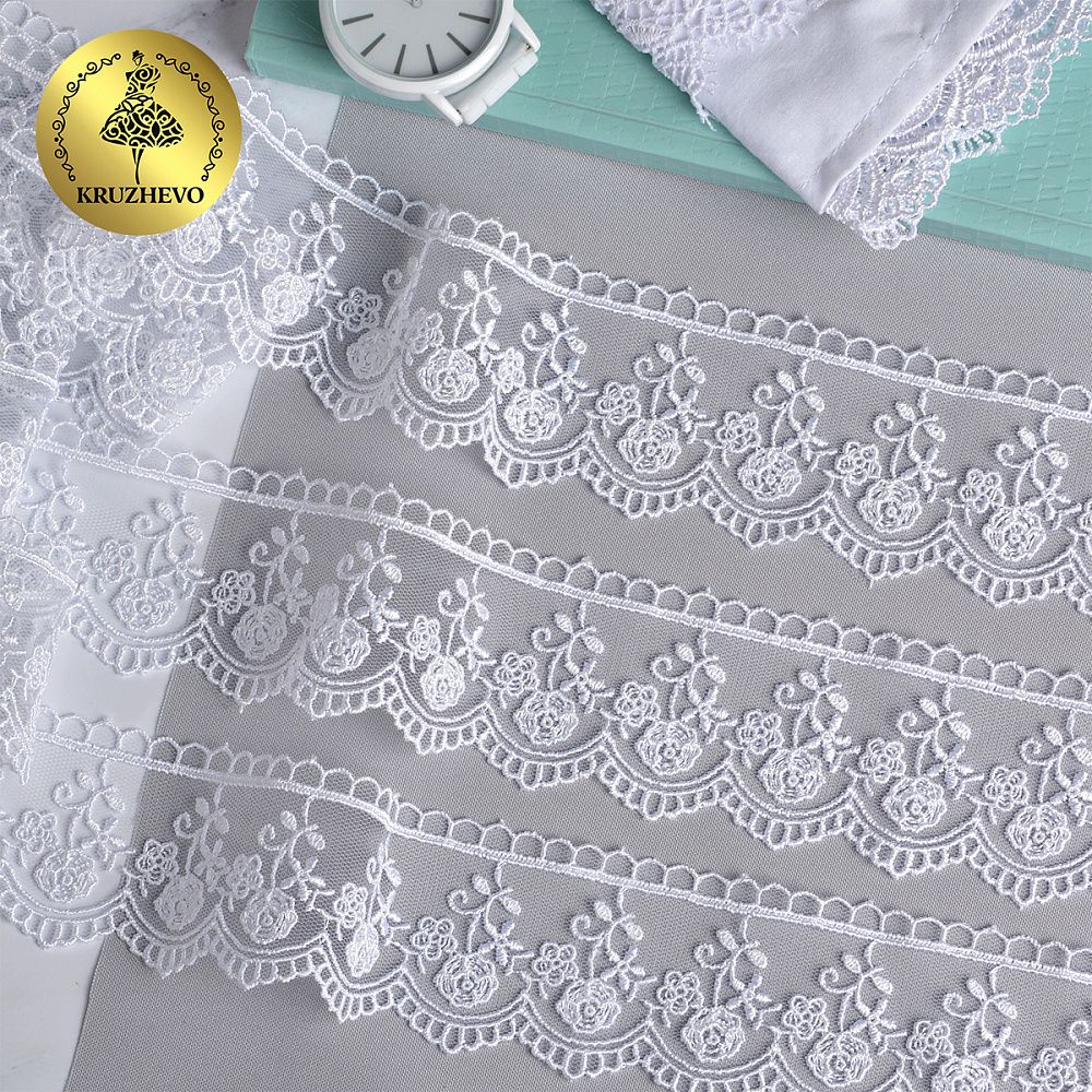 Кружево на сетке 45 мм, диз. 191, цв.01 белый уп. 9 м, Kruzhevo