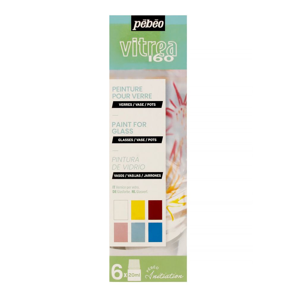 Набор красок Pebeo Vitrea 160 Открытие по стеклу под обжиг 6 цв. 20 мл, 756461 1 глянцевые