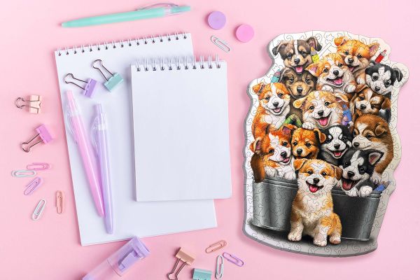 Пазл фигурный деревянный Пирамидка из щенков 161 элементов, Фрея PZLF-006