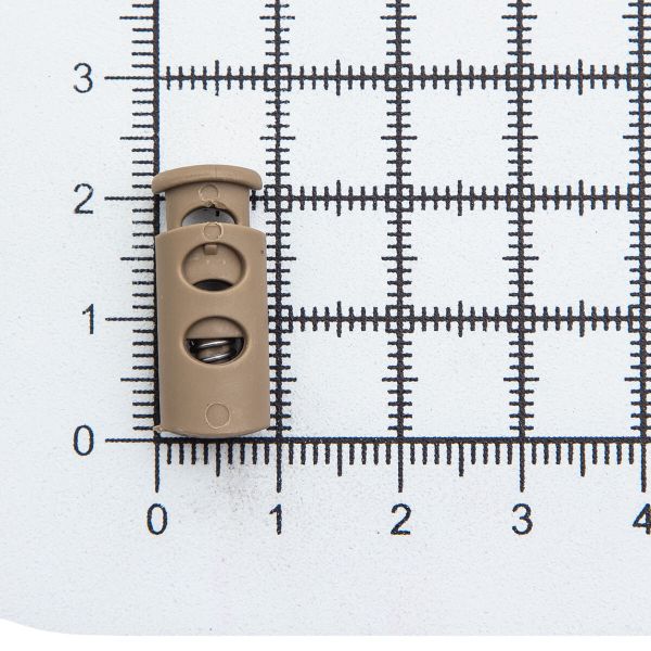 Фиксатор (зажим) для шнура пластик 2 отв., ⌀4.0 мм, 9х22 мм, цилиндр, ПП, бежевый, 100 шт
