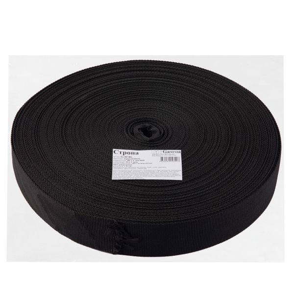 Стропа (ременная лента) 40 мм / 50 метров, толщ. 1.14 мм, [20 г/пог.м], 100% п/п, 00 черный, Gamma G-40 BL