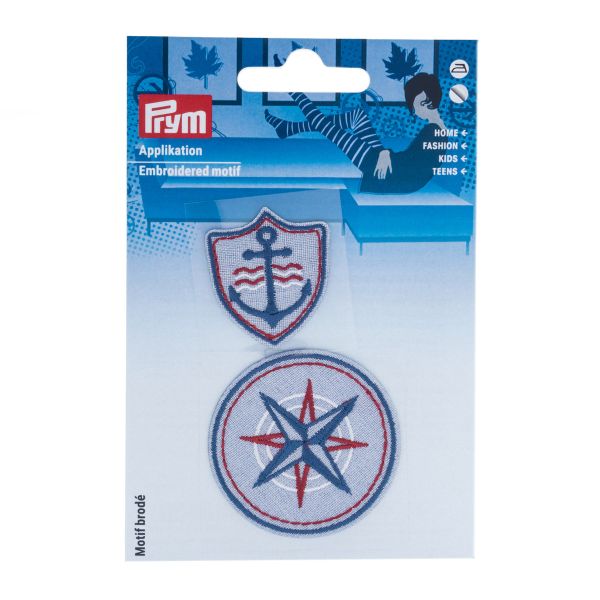 Термоаппликация Якорь/ Компас, 3.2x3.9 см, 5.1x5.1 см, цвет синий, светлый, 2 шт, 921494
