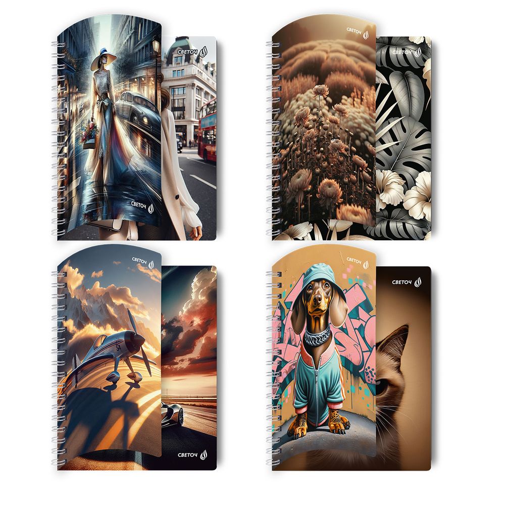 Тетрадь ученическая общая с двойной обложкой, A5 96 л. на гребне 65 г/м², белизна 100 %, 4 шт, клетка, 01210 МИКС - Супер - ассорти, Светоч Т118