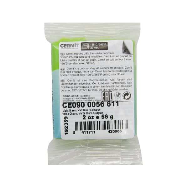 Полимерная глина Cernit №1 запекаемая, классическая 56-62 гр, 611 св.зеленый
