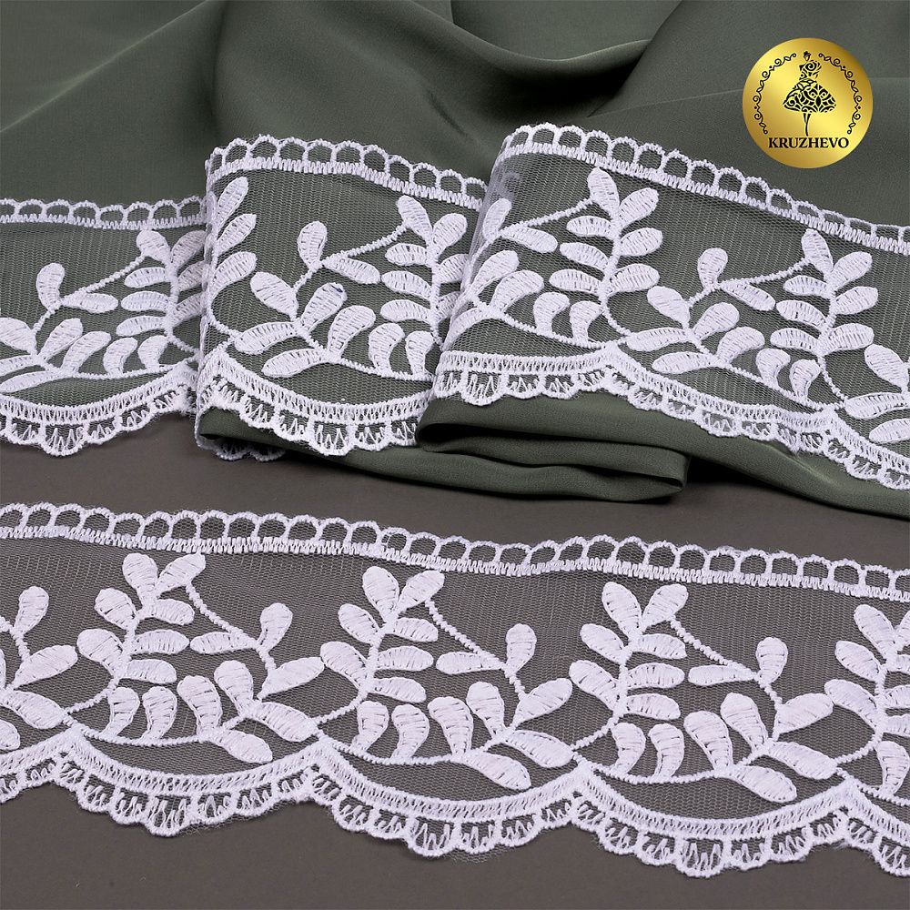 Кружево на сетке 85 мм, цв.01 белый, уп.13.7м, Kruzhevo