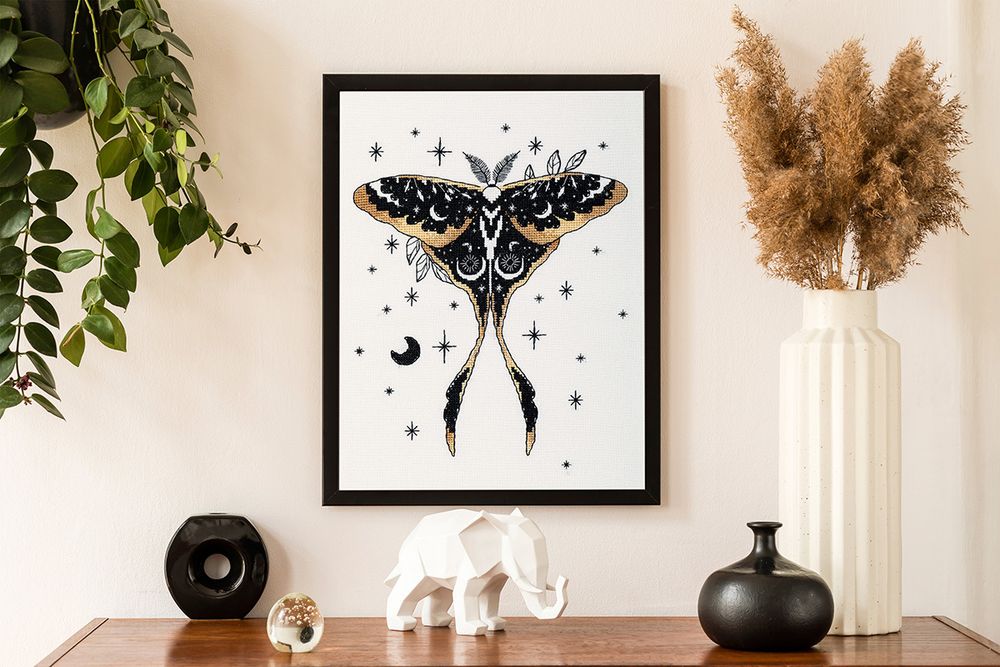 Набор для вышивания нитками Panna J-7495, Черное золото. Мотылек, 23х30 см