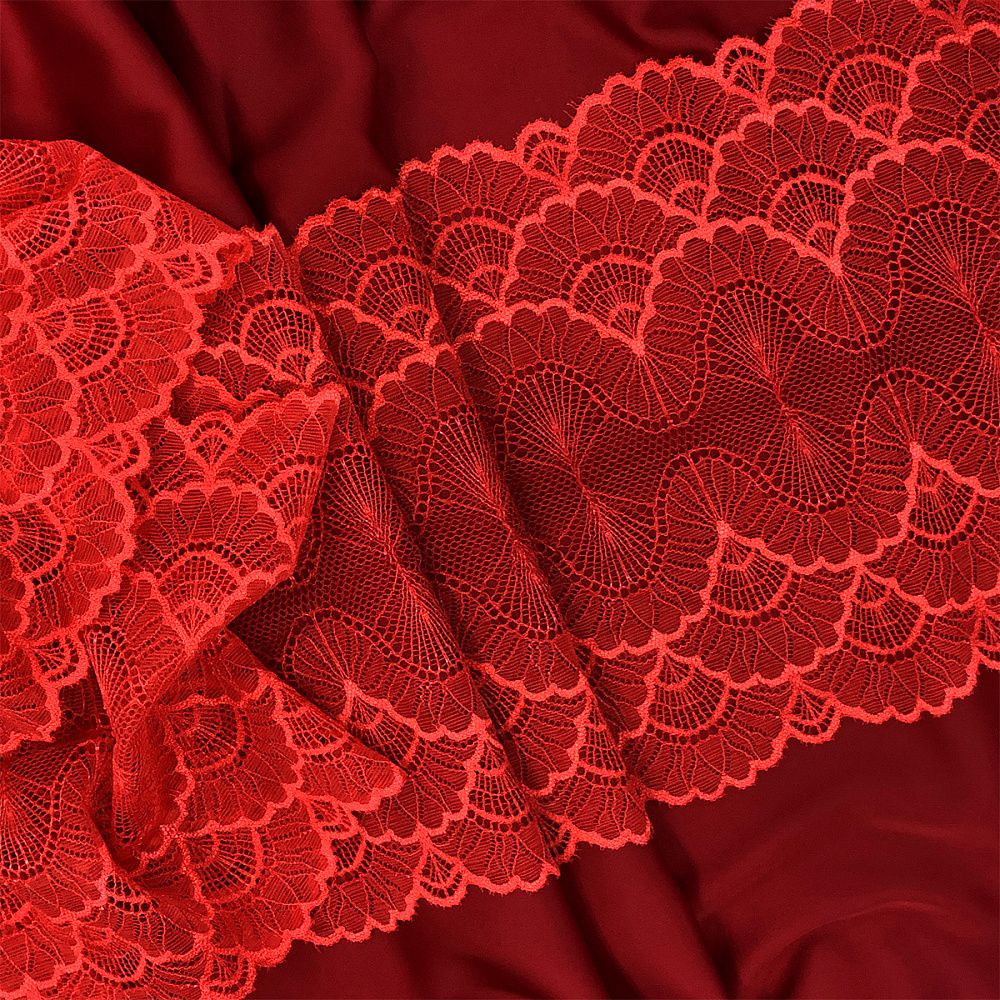 Кружево эластичное (стрейч) 8034 195мм цв.SD163 красный, 3м, Kruzhevo