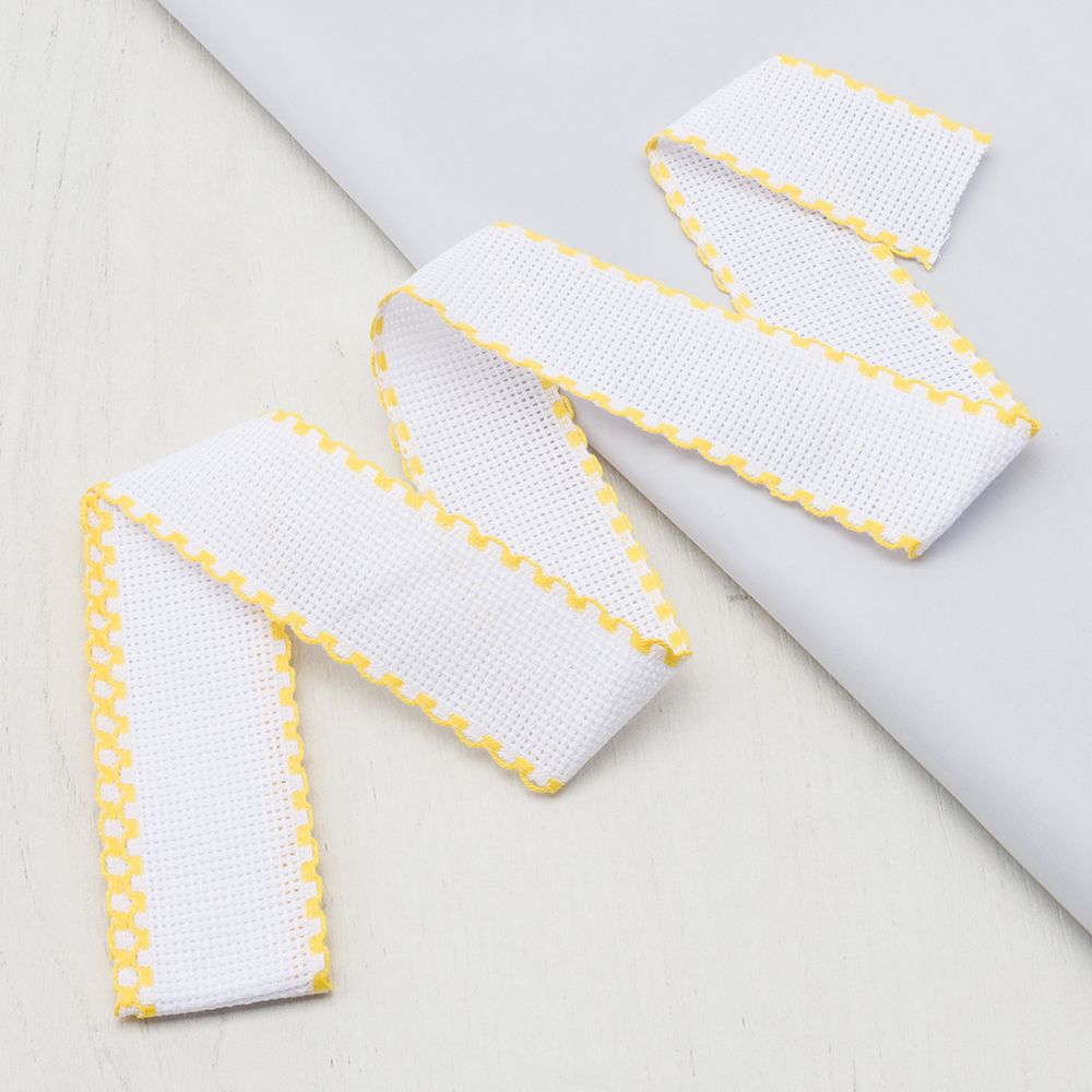 Канва лента 35 мм / 1.5 метра, 100% хлопок Bestex (белый/желтый)