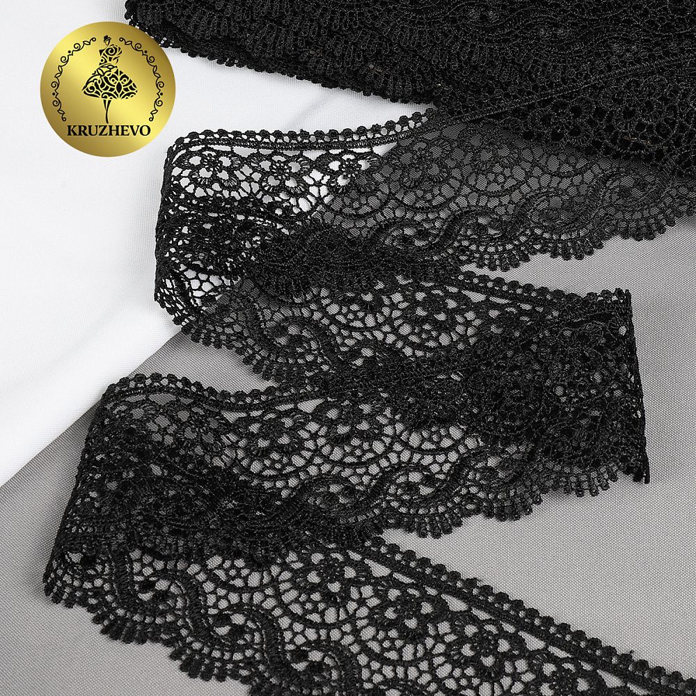 Кружево гипюр (плетёное) 65 мм / 13.71 метров, TBY 8GB014, цв.черный