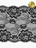 Кружево бельевое эластичное 180 мм / 25 м, цв.03 черный, Kruzhevo