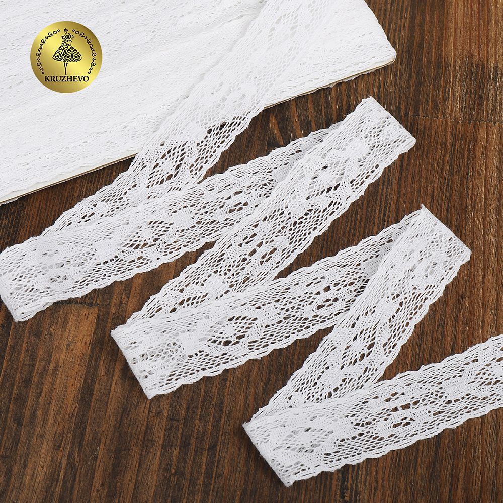 Кружево вязаное (тесьма) 30 мм / 10 метров, 2525, тонкая нить, цв.01 белый, Kruzhevo
