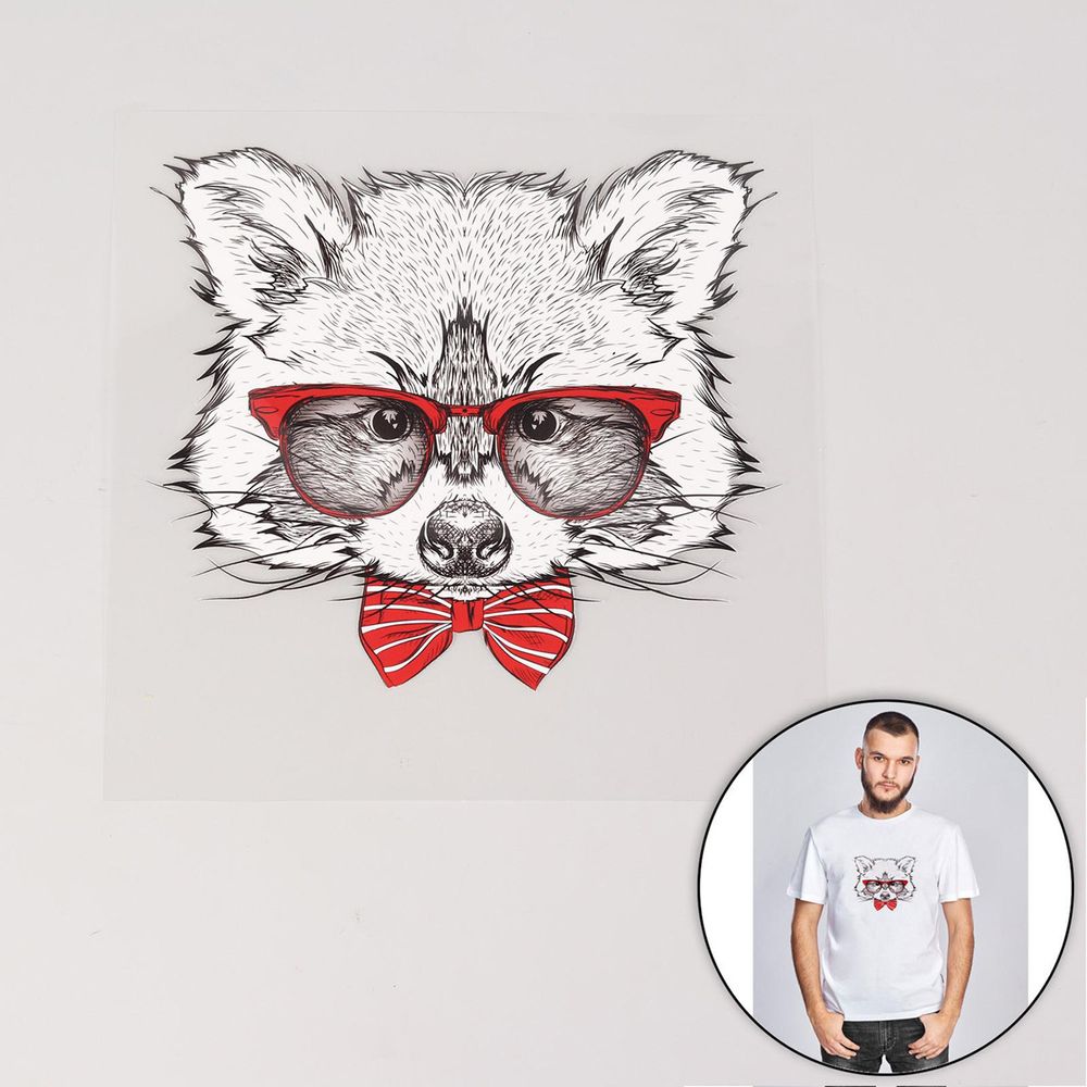 Термотрансфер енот в очках 16,5х19см 5 шт