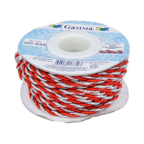 Шнур витой ⌀3.0 мм, 9.1 м, 026/серебро красный, Gamma GC-032