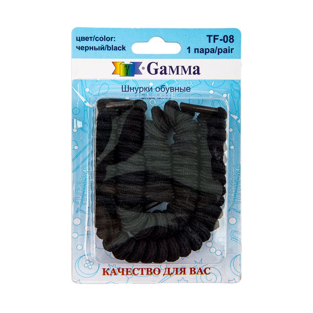 Шнурки Лентяй 14 мм, 90 см, 1 пар(a), черный, Gamma TF-08
