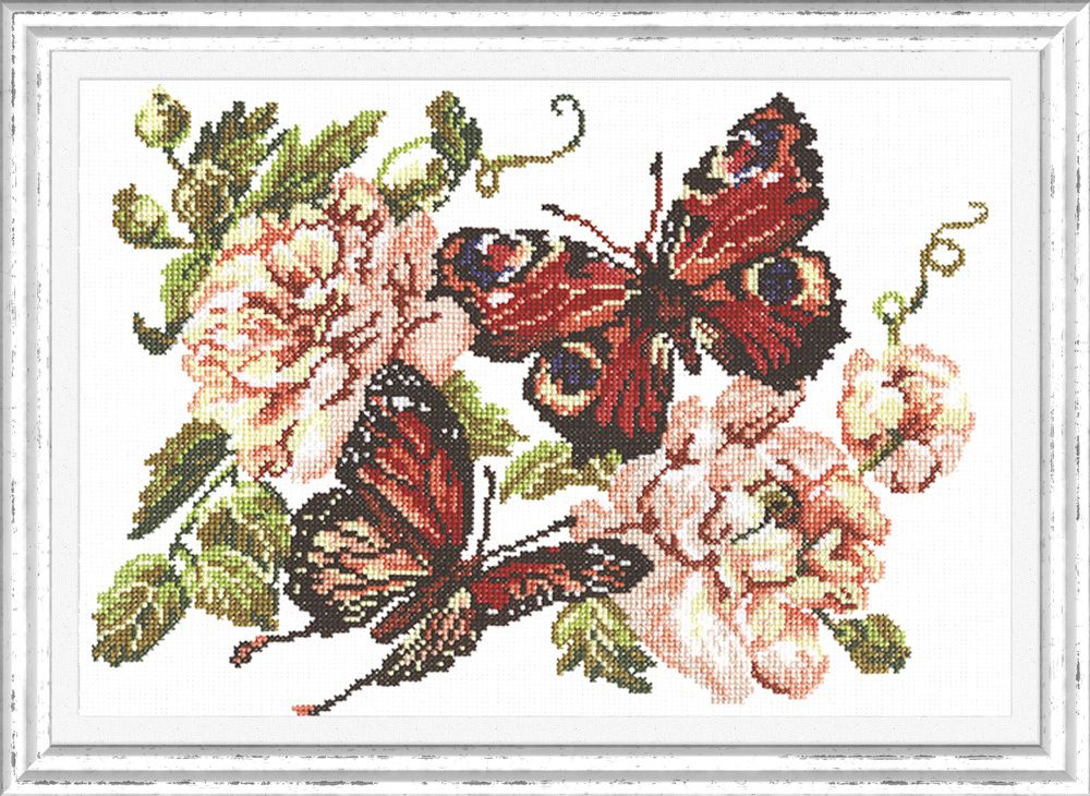 Набор для вышивания нитками Чудесная игла, Пионы и Бабочки 27х20 см