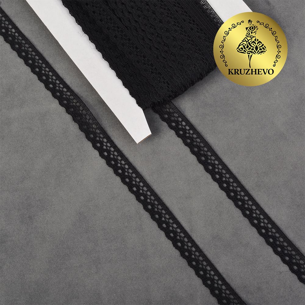 Кружево отделочное в стиле "трикотаж" 10 мм, TBY 1665, цв.10 черный, уп.27.4м