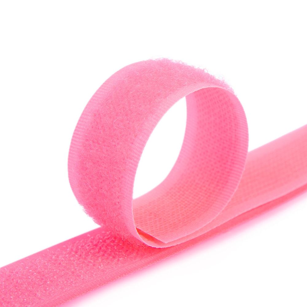 Лента контактная липучка (велкро) пришивная 25 мм / 25 метров, 018 (032) яр.розовый, Gamma LG-25, ПАРА (крючок+петля), качество "B"
