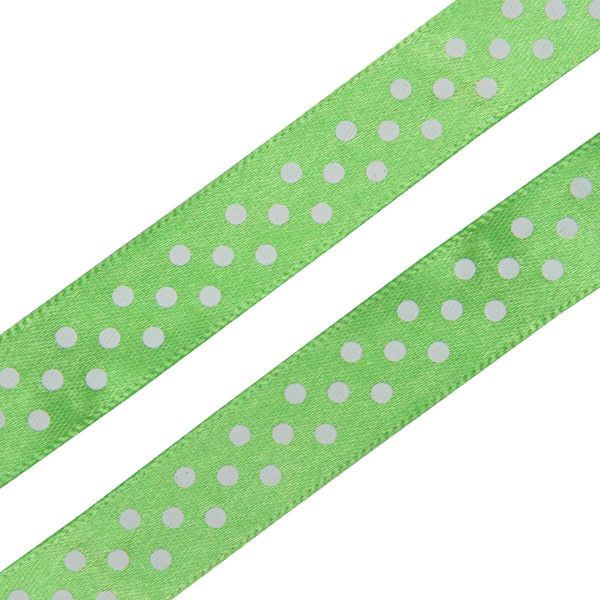 Лента атласная в горошек 15.0 мм / 3 метра, зеленый, Globus