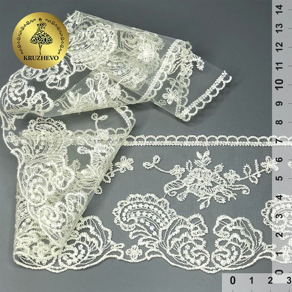 Кружево на сетке 70 мм, диз. 211, цв.01 молочный уп. 13.71 м, Kruzhevo