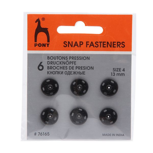 Кнопка пришивная металл ⌀13.0 мм, сталь, черные, 6 шт, Pony