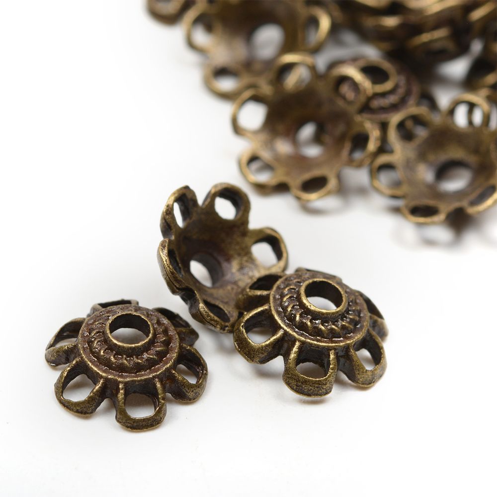 Шапочки для бусин цв. бронза 10мм, уп.50 шт