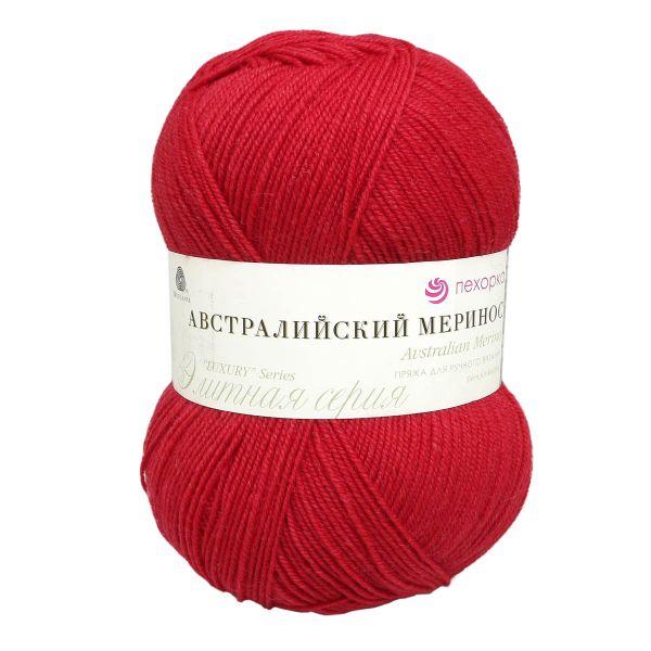 Пряжа Пехорка Австралийский меринос / уп.5 мот. по 100 г, 400 м, 06-Красный