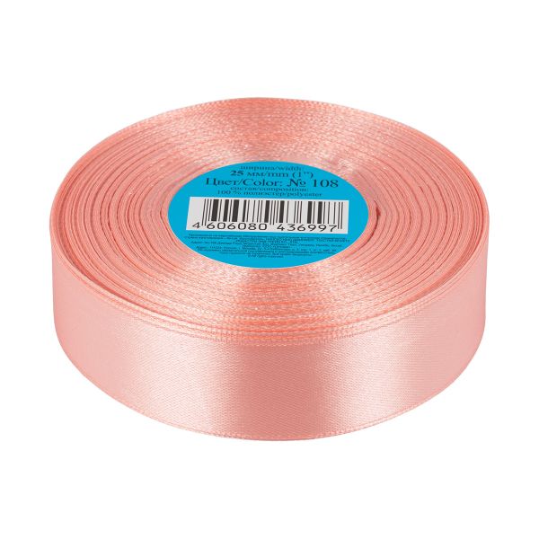 Лента атласная 1-сторонняя 25.0 мм / 33±2 метра, 108 персиковый, Gamma