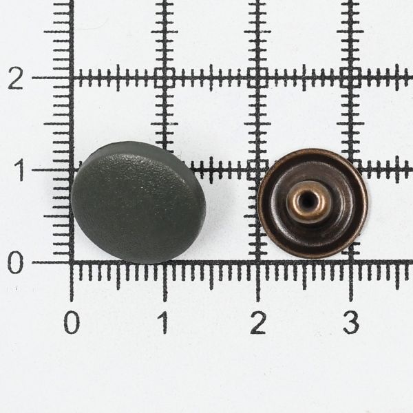 Кнопка Альфа (S-образная) ⌀15.0 мм, ≈720 шт, шляпка пластик + отв.части МЕТАЛЛ, 327 хаки + отв.части антик, NEW STAR