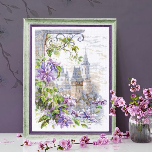 Набор для вышивания нитками Чудесная игла, Нежные клематисы, 20х26 см