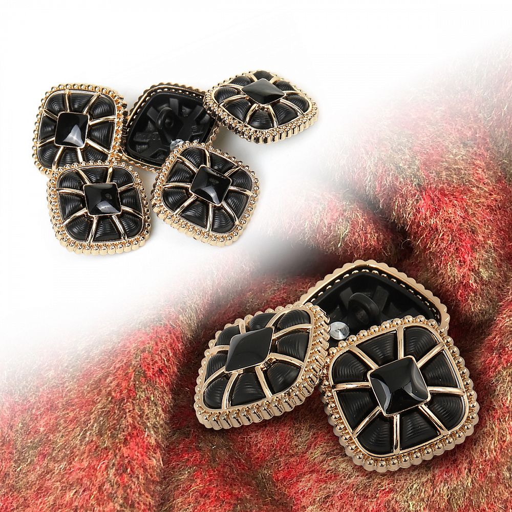 Пуговицы на ножке металлические 28L=18мм, С-MP07 цв.золото/черный, 5 шт