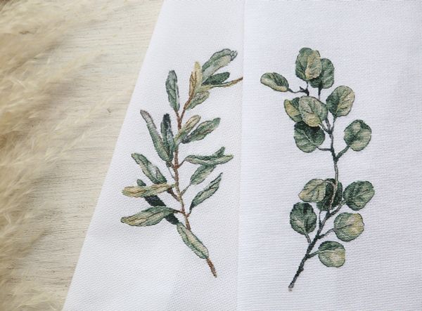 Набор для вышивания нитками Panna, Веточка эвкалипта, 21х30 см