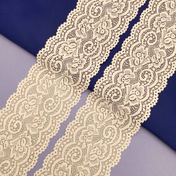 Кружево эластичное (стрейч) 100 мм / 2.7 метра, C180 бежевый, QYE-042