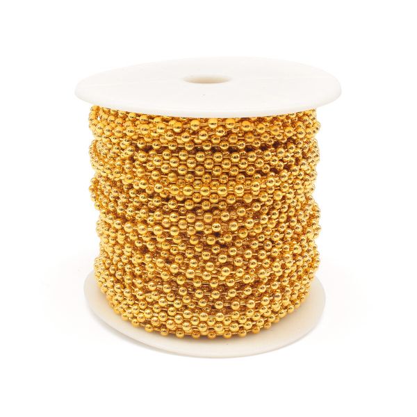 Цепочка шариковая, металл 3,2 мм / 45,72 м, золото