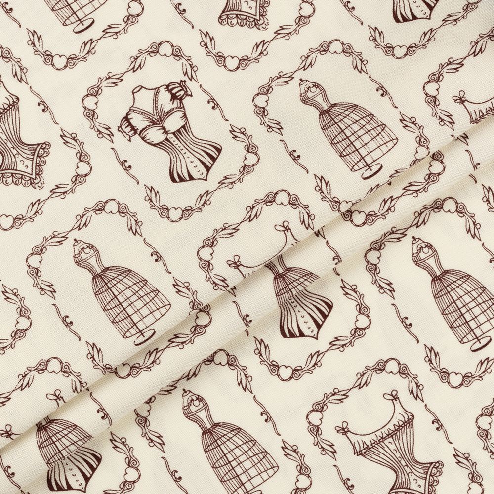 Ткань для пэчворка Peppy Век моды, рулон 112 см / 5 метров, ВМ-18 бежевый, Peppy