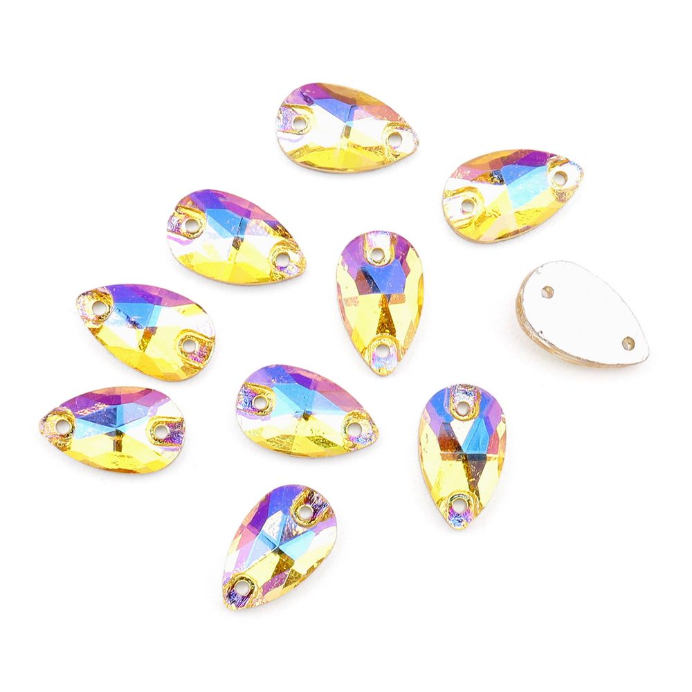 Хрустальные стразы пришивные формы капля, желтый с покрытием AB 7х12 мм 10 шт/упак., ХК005НН712